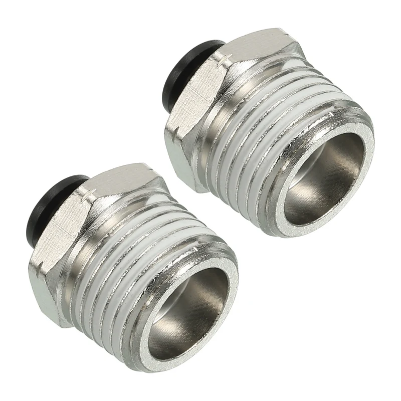 2Pcs Pneumatic Push to Connect Air Fittings 6mm x 1/2" NPT Male Thread Silver