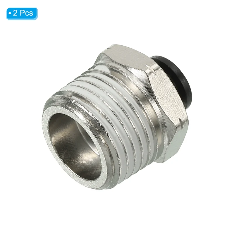 2Pcs Pneumatic Push to Connect Air Fittings 6mm x 1/2" NPT Male Thread Silver