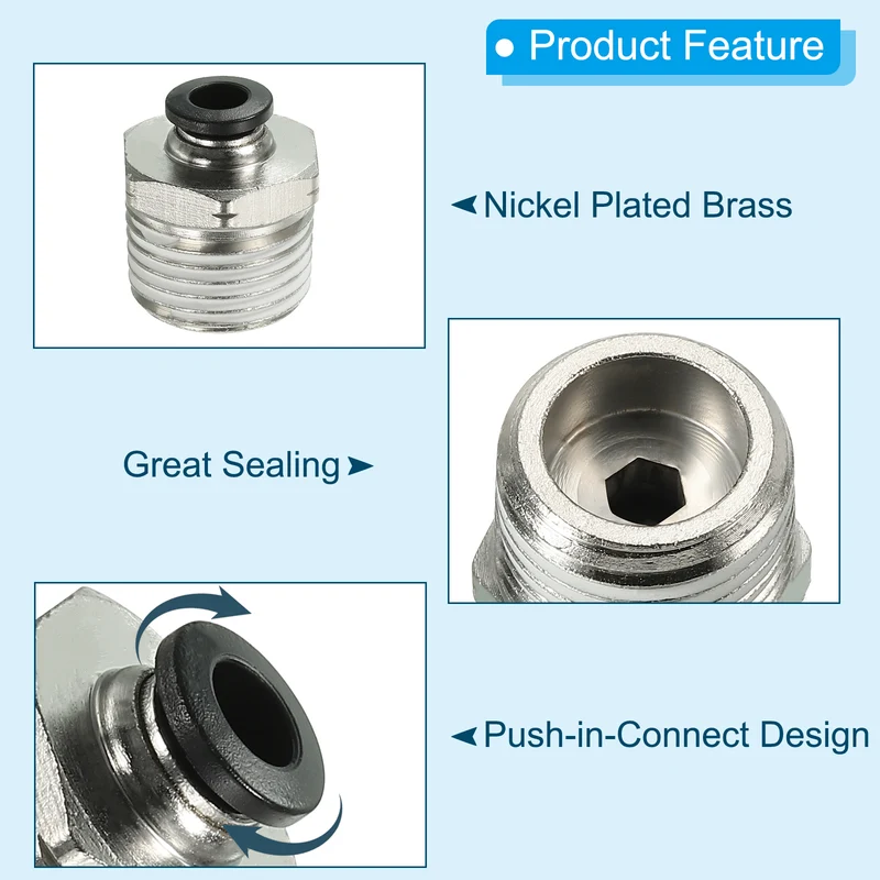 2Pcs Pneumatic Push to Connect Air Fittings 6mm x 1/2" NPT Male Thread Silver