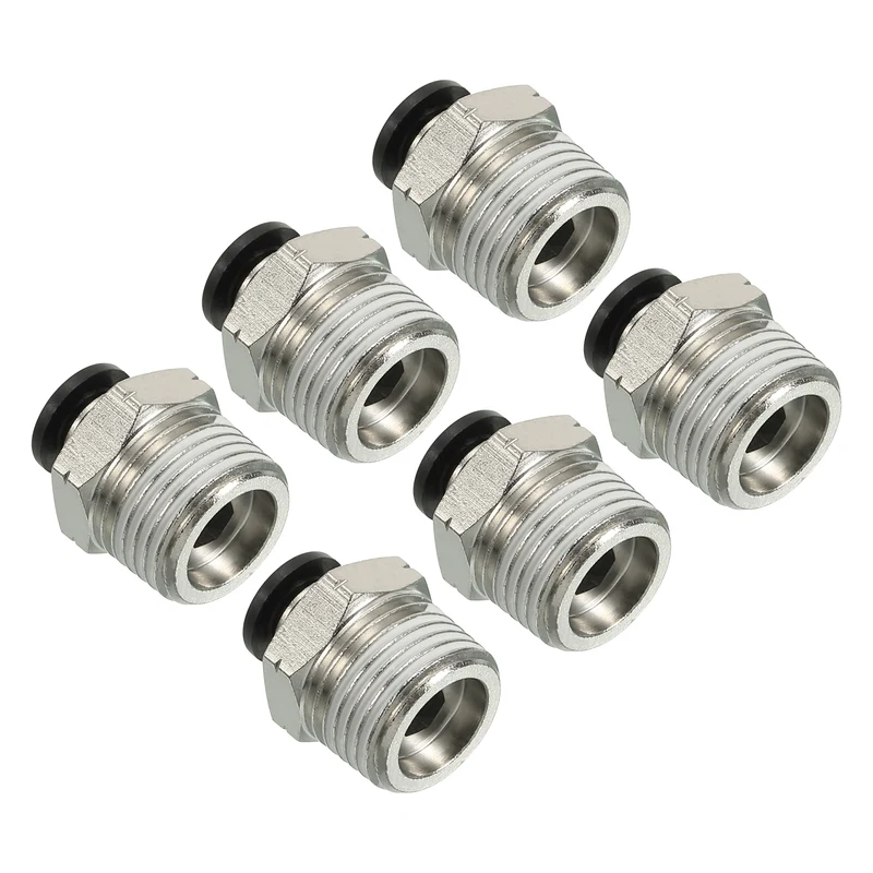 6Pcs Pneumatic Push to Connect Air Fittings 6mm x 3/8" NPT Male Thread Silver