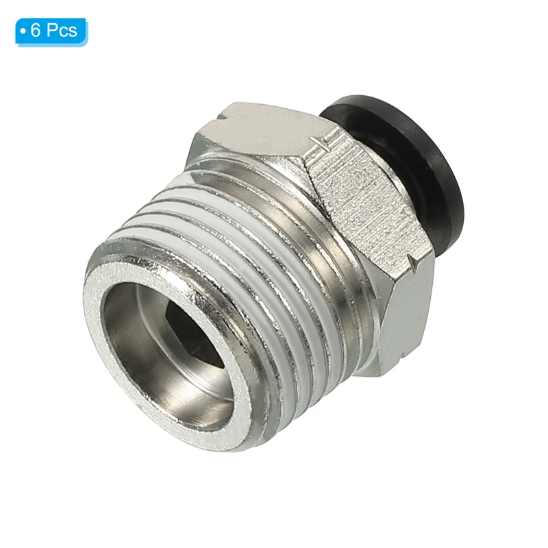6Pcs Pneumatic Push to Connect Air Fittings 6mm x 3/8" NPT Male Thread Silver