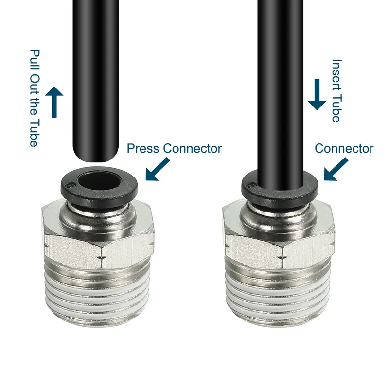 6Pcs Pneumatic Push to Connect Air Fittings 6mm x 3/8" NPT Male Thread Silver