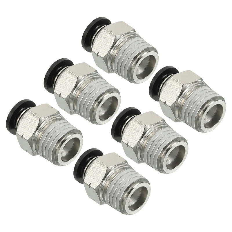 6Pcs Pneumatic Push to Connect Air Fittings 6mm x 1/4" NPT Male Thread Silver