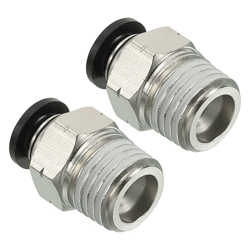 2Pcs Pneumatic Push to Connect Air Fittings 6mm x 1/4" NPT Male Thread Silver