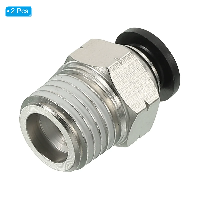 2Pcs Pneumatic Push to Connect Air Fittings 6mm x 1/4" NPT Male Thread Silver