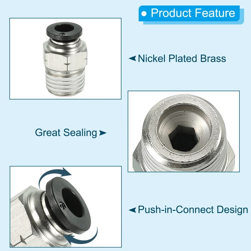 2Pcs Pneumatic Push to Connect Air Fittings 6mm x 1/4" NPT Male Thread Silver