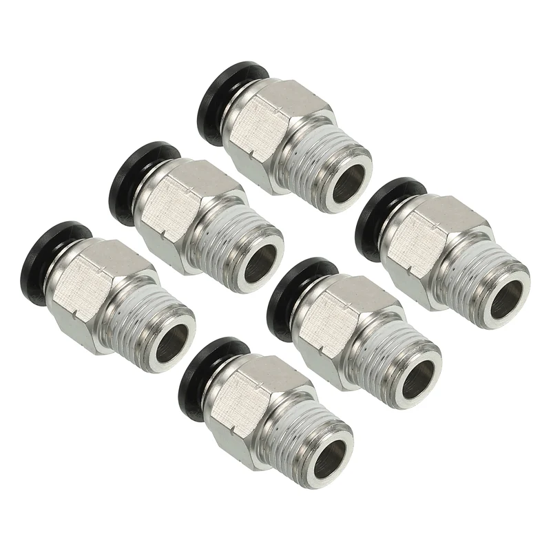 6Pcs Pneumatic Push to Connect Air Fittings 6mm x 1/8" NPT Male Thread Silver