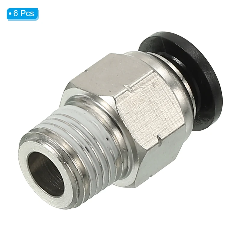 6Pcs Pneumatic Push to Connect Air Fittings 6mm x 1/8" NPT Male Thread Silver