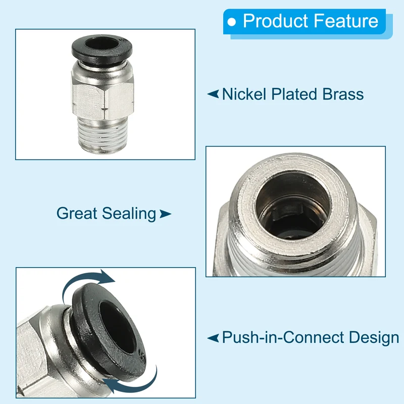 6Pcs Pneumatic Push to Connect Air Fittings 6mm x 1/8" NPT Male Thread Silver