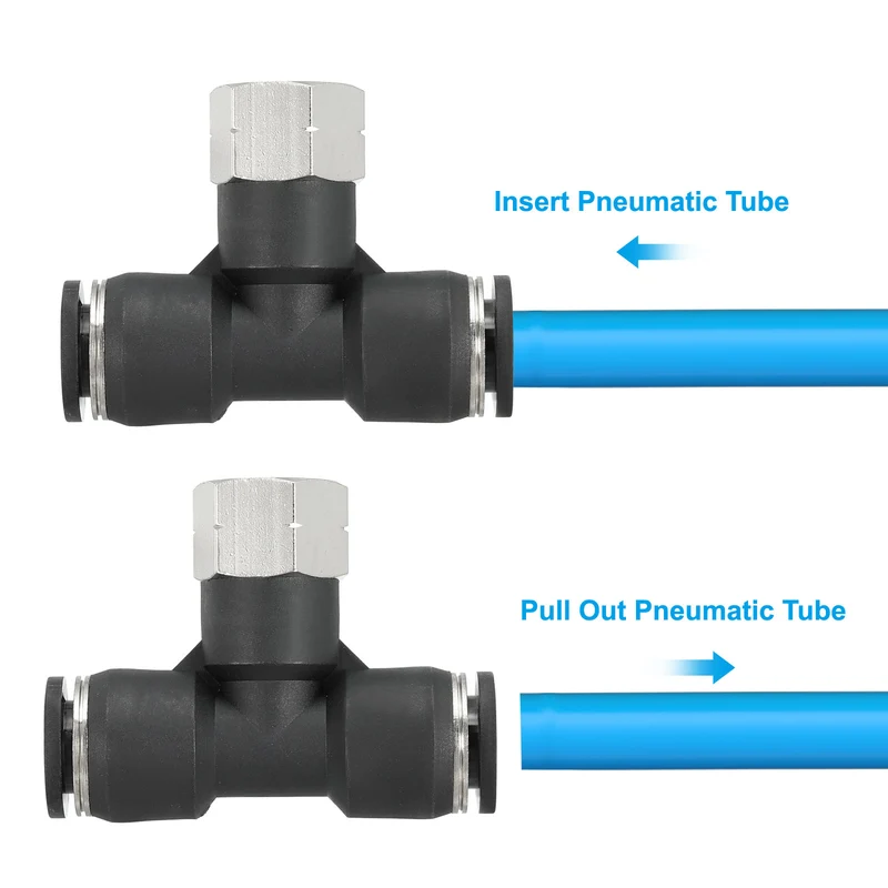 2Pcs Female Branch Tee 3/8" Tube OD x 1/4FNPT Thread Push to Connect Fittings