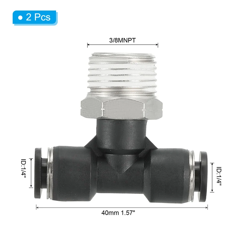 2Pcs Male Branch Tee 1/4" Tube OD x 3/8MNPT Thread Push to Connect Fittings