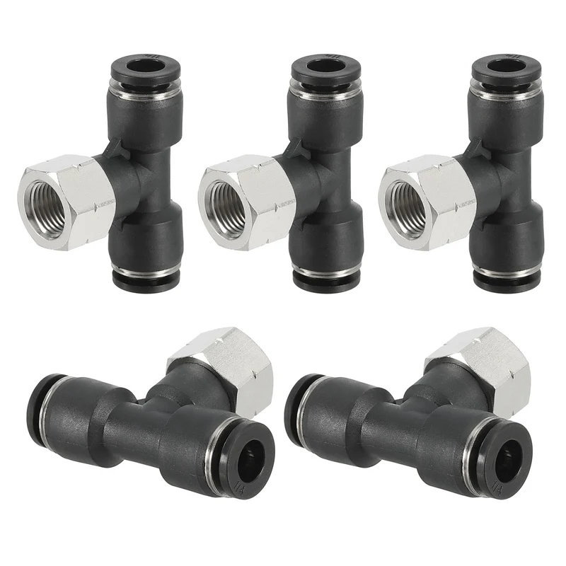 5Pcs Female Branch Tee 1/4" Tube OD x 1/8FNPT Thread Push to Connect Fittings
