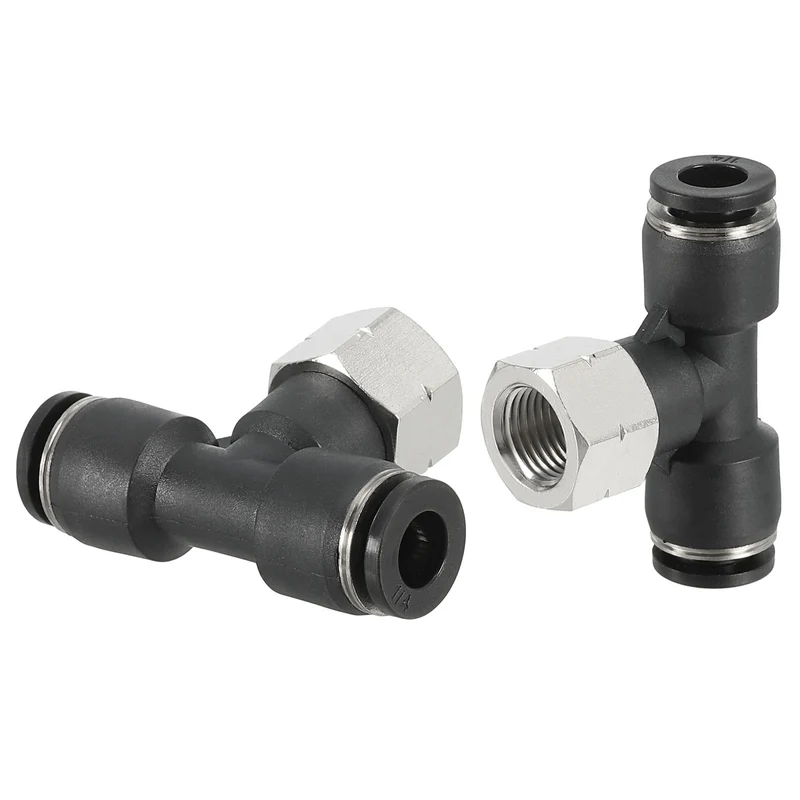 2Pcs Female Branch Tee 1/4" Tube OD x 1/8FNPT Thread Push to Connect Fittings