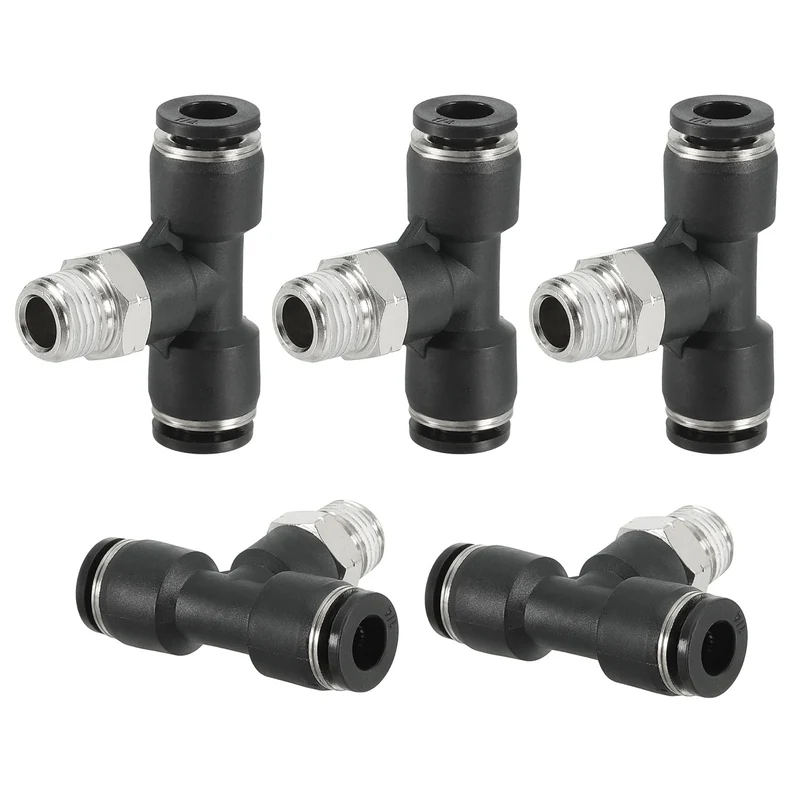 5Pcs Male Branch Tee 1/4" Tube OD x 1/8MNPT Thread Push to Connect Fittings
