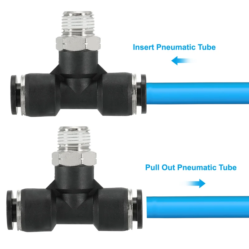 2Pcs Male Branch Tee 1/4" Tube OD x 1/8MNPT Thread Push to Connect Fittings