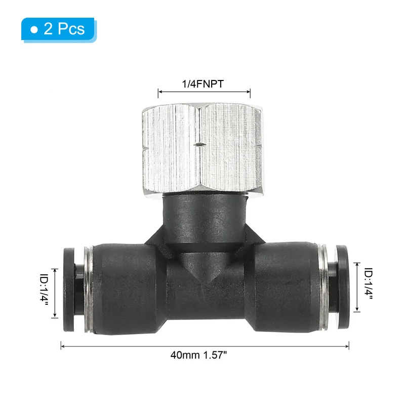 2Pcs Female Branch Tee 1/4" Tube OD x 1/4FNPT Thread Push to Connect Fittings