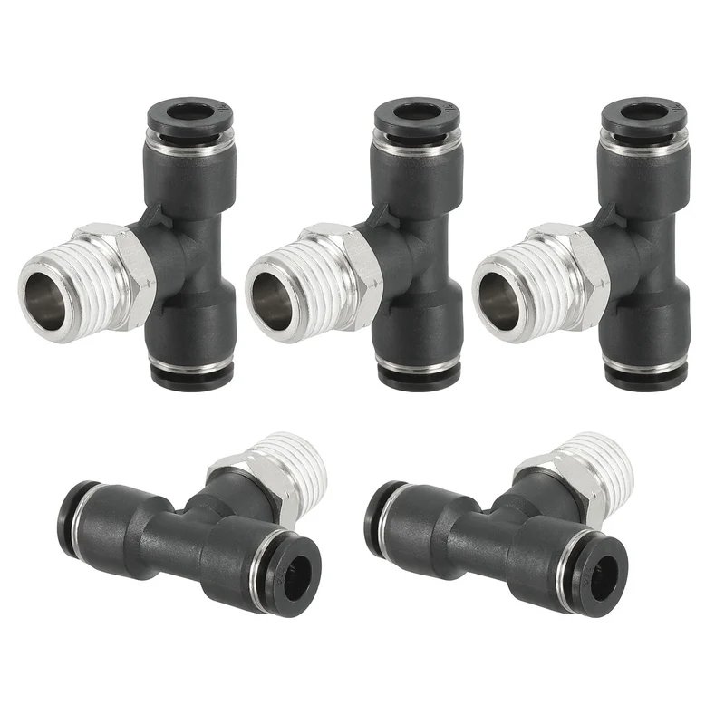 5Pcs Male Branch Tee 1/4" Tube OD x 1/4MNPT Thread Push to Connect Fittings