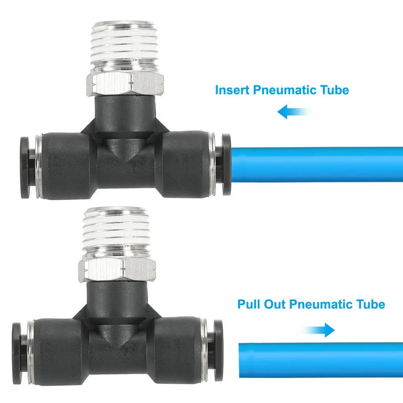 2Pcs Male Branch Tee 1/4" Tube OD x 1/4MNPT Thread Push to Connect Fitting