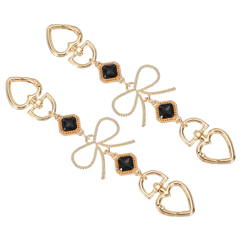 2Pcs Purse Strap Extender, Metal Bag Replacement Strap, Black Rhinestone Bow
