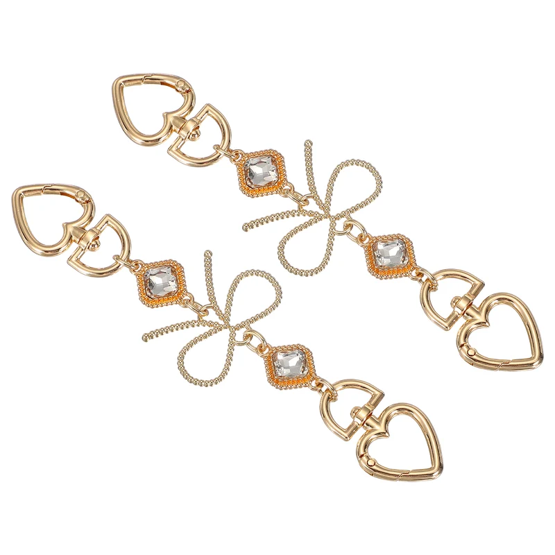 2Pcs Purse Strap Extender, Metal Bag Replacement Strap, White Rhinestone Bow