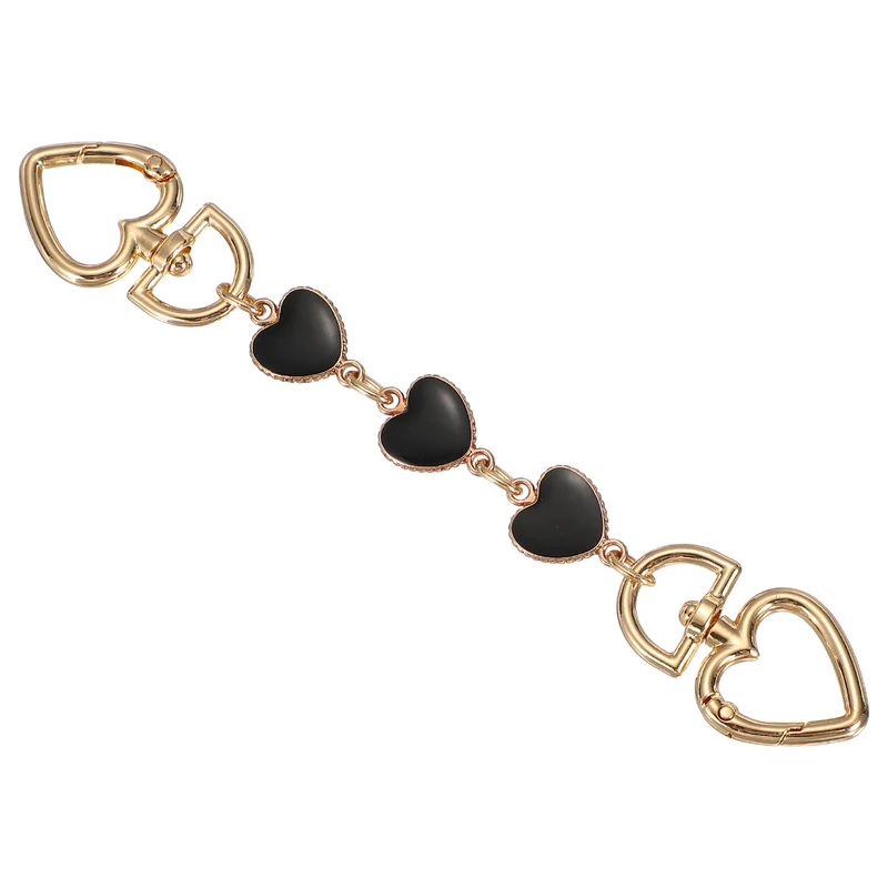 Purse Strap Extender, Metal Bag Replacement Strap, Black Rhinestone Heart