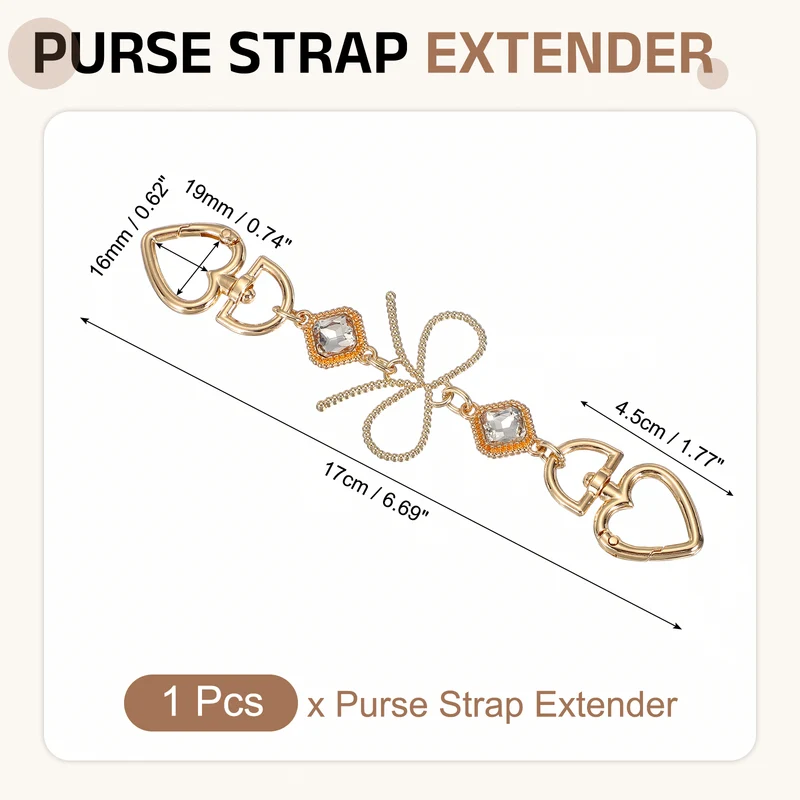 Purse Strap Extender, Metal Bag Replacement Strap, White Rhinestone Bow