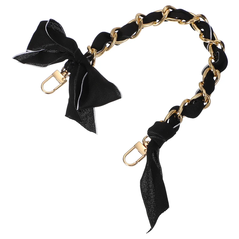 Purse Chain Strap 13" Silk Scarf Metal Women Bag Extender Chain Black