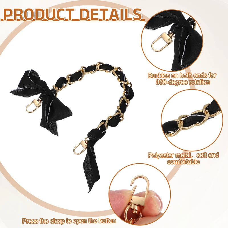 Purse Chain Strap 13" Silk Scarf Metal Women Bag Extender Chain Black