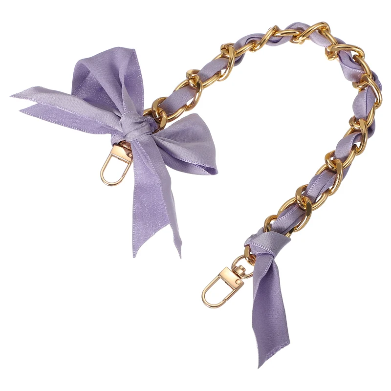 Purse Chain Strap 13" Silk Scarf Metal Women Bag Extender Chain Purple