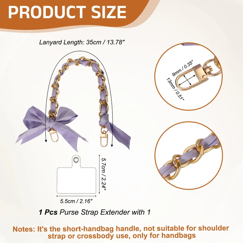 Purse Chain Strap 13" Silk Scarf Metal Women Bag Extender Chain Purple
