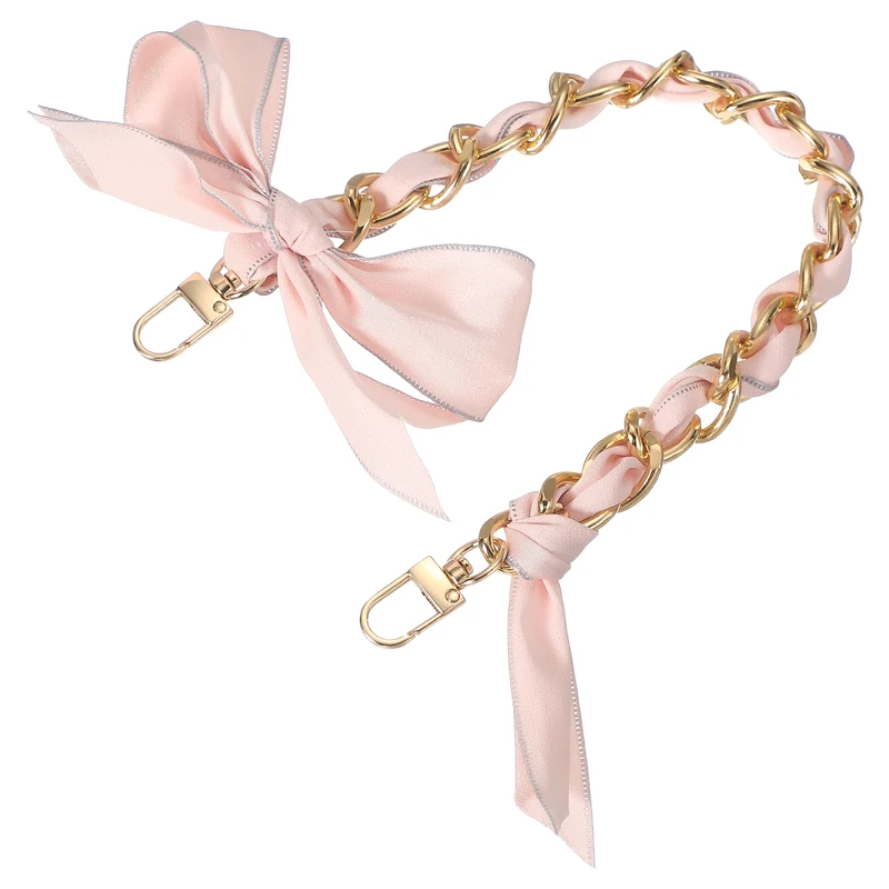 Purse Chain Strap, 13" Silk Scarf Metal Women Bag Extender Chain, Pink