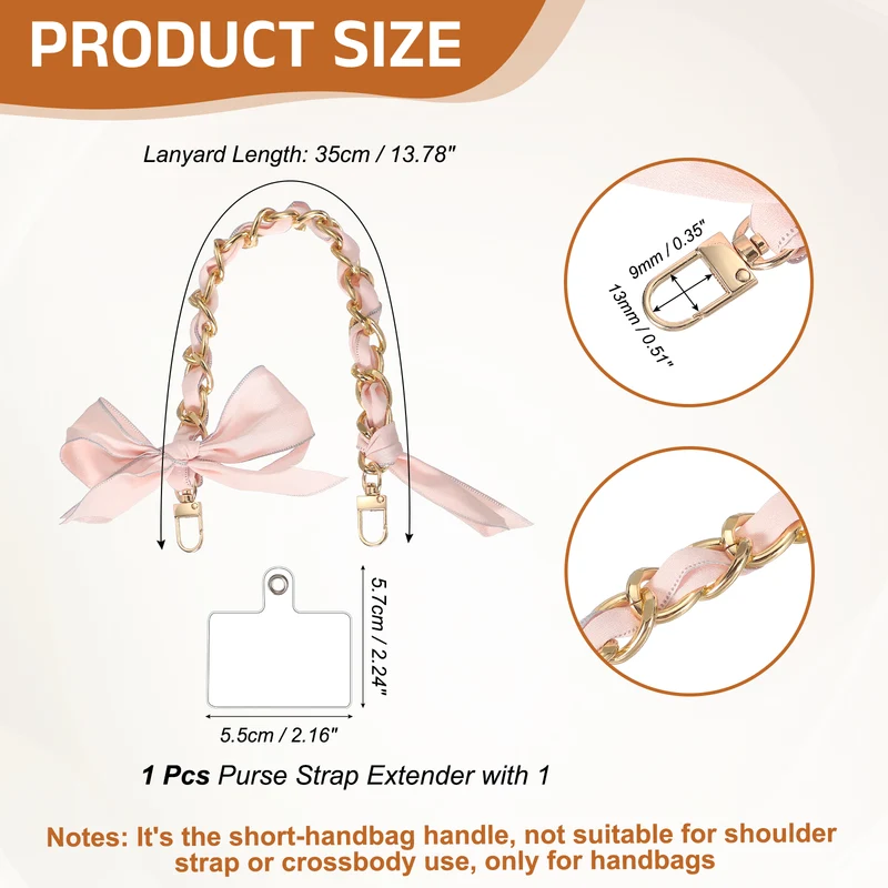 Purse Chain Strap, 13" Silk Scarf Metal Women Bag Extender Chain, Pink