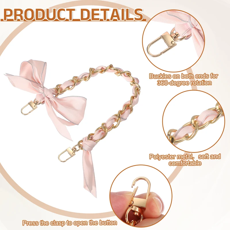Purse Chain Strap, 13" Silk Scarf Metal Women Bag Extender Chain, Pink