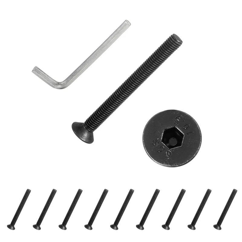 M8x80 mm Flat Head Socket Cap Screws, 10 Pcs Bolt with Hex Spanner, Black