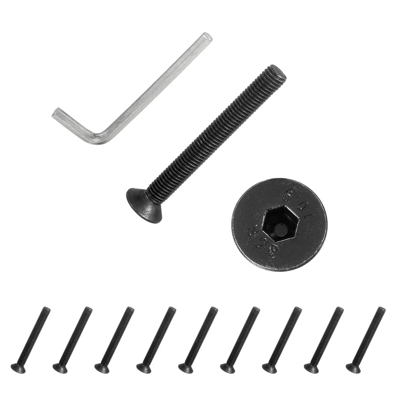 M8x70 mm Flat Head Socket Cap Screws, 10 Pcs Bolt with Hex Spanner, Black