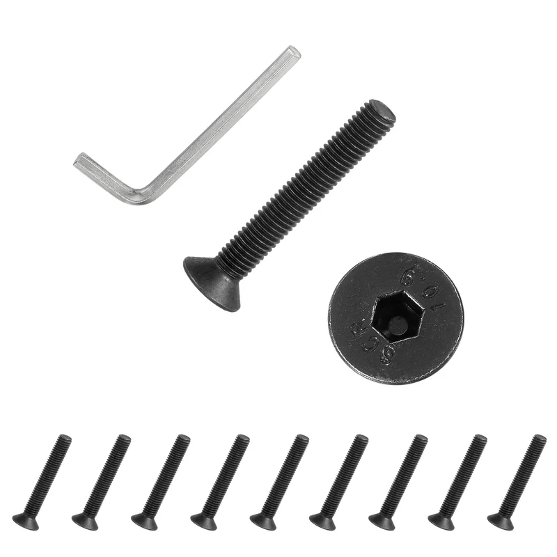 M8x55 mm Flat Head Socket Cap Screws, 10 Pcs Bolt with Hex Spanner, Black