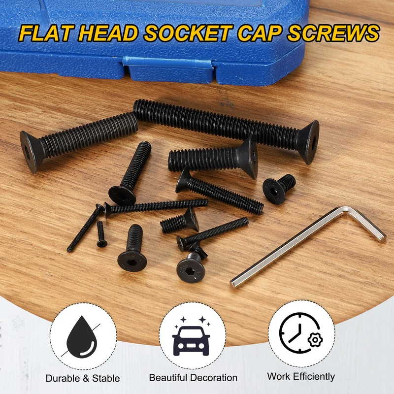 M8x55 mm Flat Head Socket Cap Screws, 10 Pcs Bolt with Hex Spanner, Black