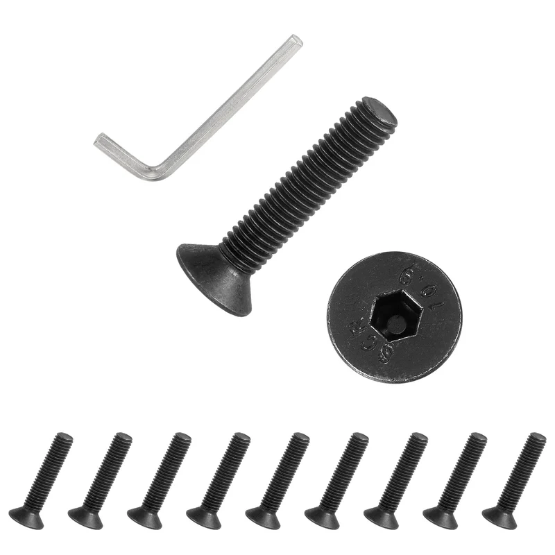M8x40 mm Flat Head Socket Cap Screws, 10 Pcs Bolt with Hex Spanner, Black