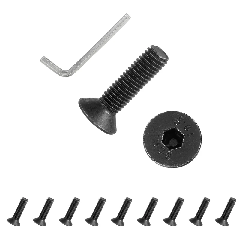 M8x30 mm Flat Head Socket Cap Screws, 10 Pcs Bolt with Hex Spanner, Black
