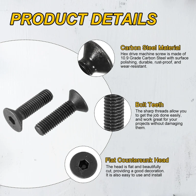 M8x30 mm Flat Head Socket Cap Screws, 10 Pcs Bolt with Hex Spanner, Black