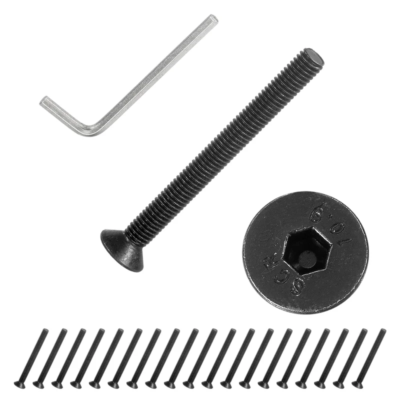 M5x50 mm Flat Head Socket Cap Screws, 20 Pcs Bolt with Hex Spanner, Black