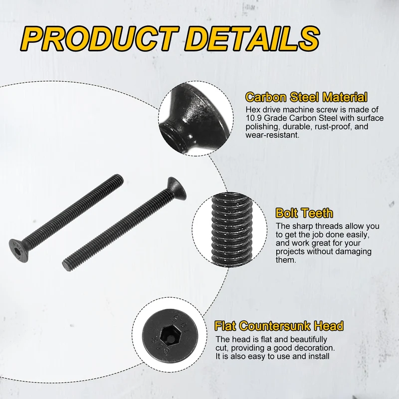M5x50 mm Flat Head Socket Cap Screws, 20 Pcs Bolt with Hex Spanner, Black