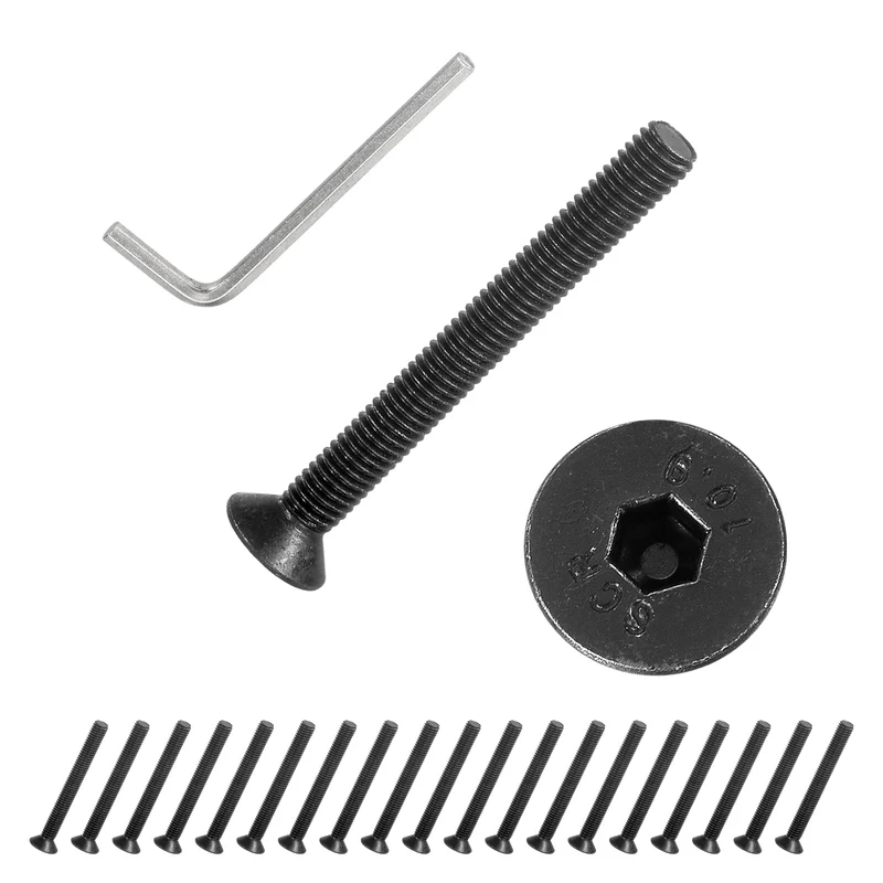 M5x45 mm Flat Head Socket Cap Screws, 20 Pcs Bolt with Hex Spanner, Black
