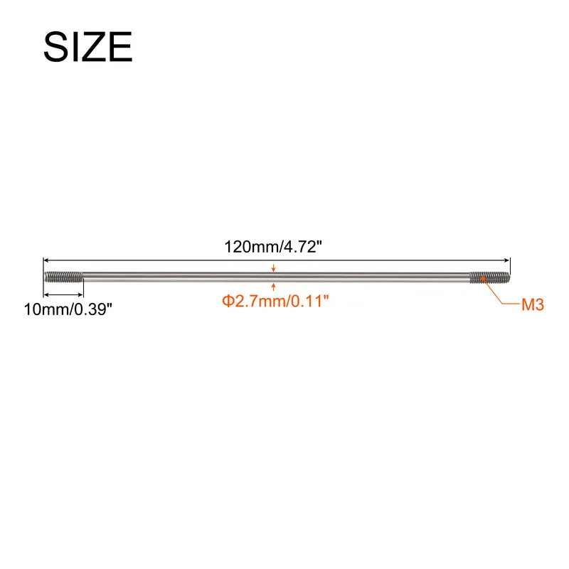 304 Stainless Steel Push Rod Double End Threaded Rod M3x120mm 15 Pcs