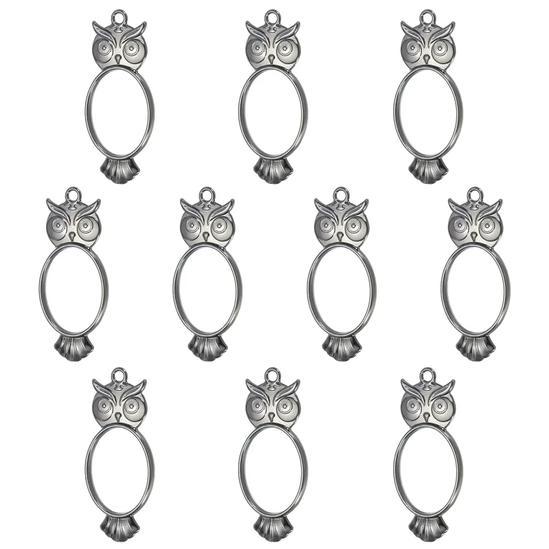 10Pcs Oval Owl Shaped Alloy Open Back Bezel Pendants Resin Frame, Silver Tone