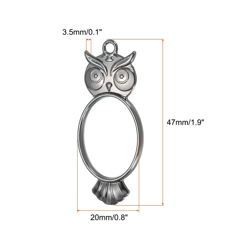 10Pcs Oval Owl Shaped Alloy Open Back Bezel Pendants Resin Frame, Silver Tone