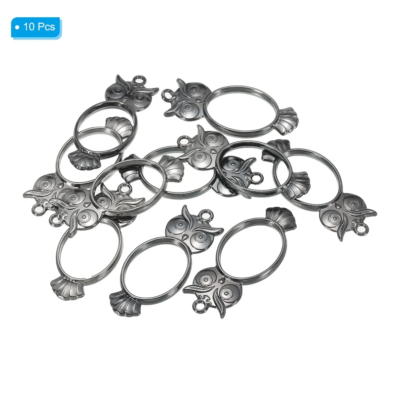 10Pcs Oval Owl Shaped Alloy Open Back Bezel Pendants Resin Frame, Silver Tone