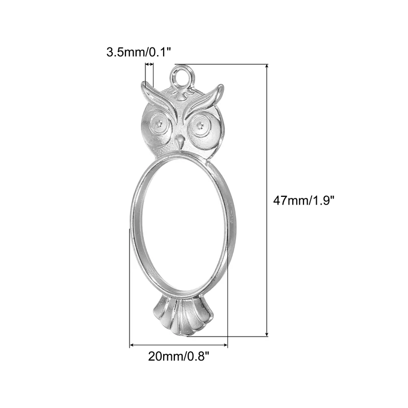 10Pcs Oval Owl Shaped Alloy Open Back Bezel Pendants Resin Frame, Silver Tone