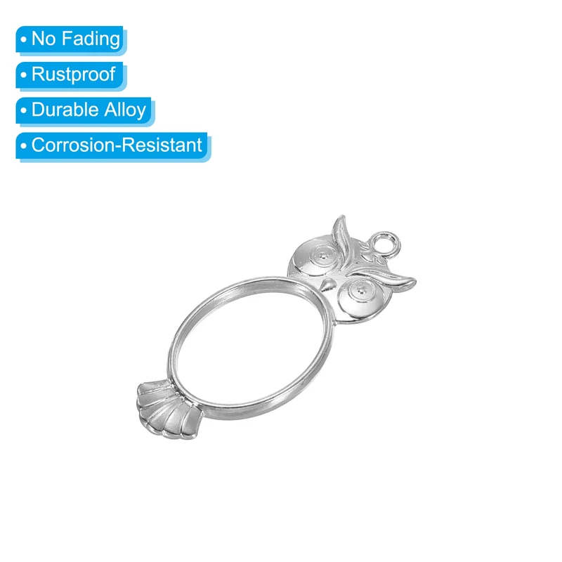 10Pcs Oval Owl Shaped Alloy Open Back Bezel Pendants Resin Frame, Silver Tone