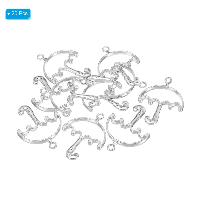 20Pcs Umbrella Shaped Alloy Open Back Bezel Pendants Resin Frame, Silver Tone